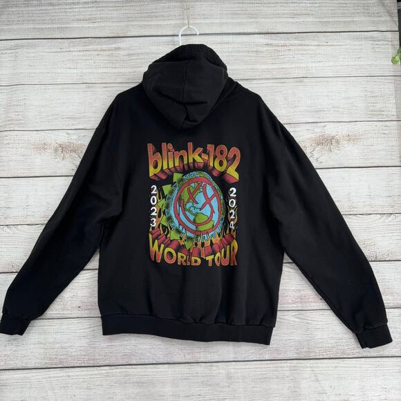 Blink-182 2023-2024 World Tour Full Zip Hoodie Sweatshirt Mens Large Black - Picture 1 of 10
